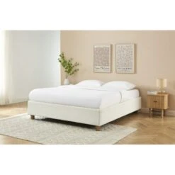 Lit Coffre KORALL Tissu Bouclette écru 160x200 Sommier Inclus -Maison Jardin Élégance lit coffre korall tissu bouclettes ecru 160x200 sommier 1