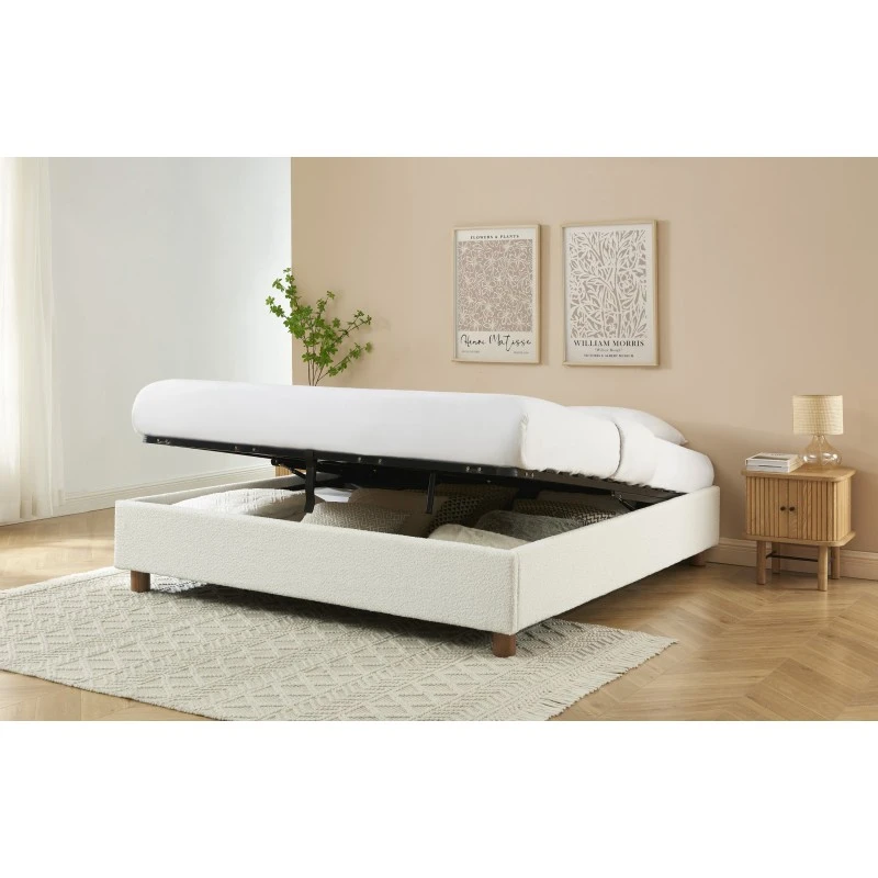 Lit Coffre KORALL Tissu Bouclette écru 180x200 Sommier Inclus 4 Lit Coffre KORALL Tissu Bouclette écru 180x200 Sommier Inclus – Image 4