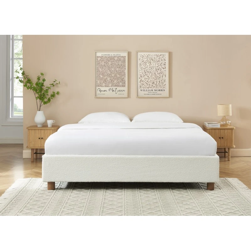 Lit Coffre KORALL Tissu Bouclette écru 180x200 Sommier Inclus 1 Lit Coffre KORALL Tissu Bouclette écru 180x200 Sommier Inclus