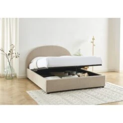 Lit Coffre OLAF Tissu Bouclette Beige 160x200 Sommier Inclus -Maison Jardin Élégance lit coffre olaf laine bouclee beige 160x200 sommier inclus 2