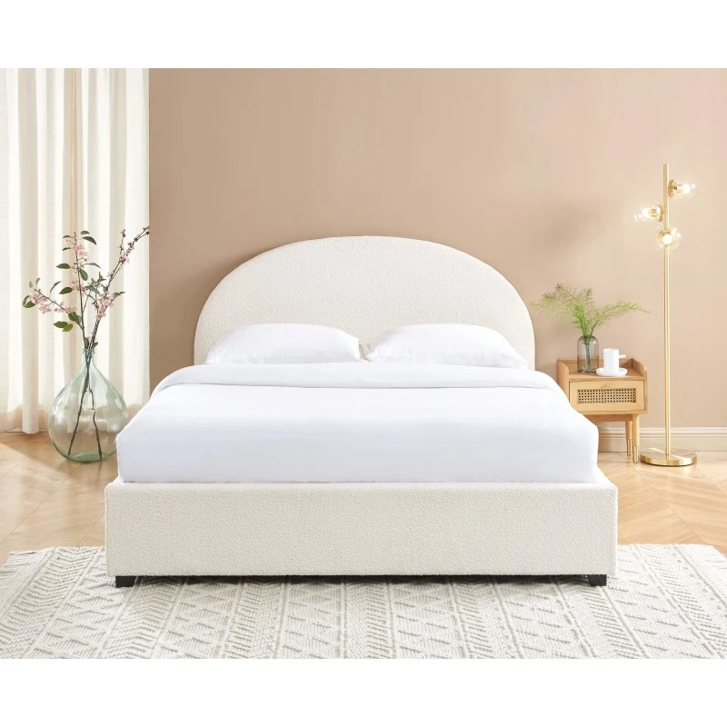 Lit Coffre OLAF Tissu Bouclette écru 160x200 Sommier Inclus 1 Lit Coffre OLAF Tissu Bouclette écru 160x200 Sommier Inclus