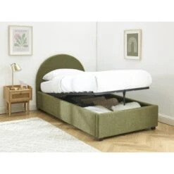 Lit Coffre OLAF Tissu Bouclette Kaki 90x190 Sommier Inclus -Maison Jardin Élégance lit coffre olaf laine bouclee kaki 90x190 sommier inclus 2