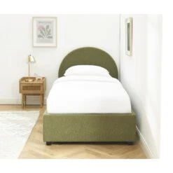 Lit Coffre OLAF Tissu Bouclette Kaki 90x190 Sommier Inclus -Maison Jardin Élégance lit coffre olaf laine bouclee kaki 90x190 sommier inclus 3