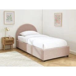 Lit Coffre OLAF Tissu Bouclette Rose 90x190 Sommier Inclus