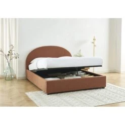 Lit Coffre OLAF Tissu Bouclette Terracotta 160x200 Sommier Inclus -Maison Jardin Élégance lit coffre olaf laine bouclee terracotta 160x200 sommier inclus 2