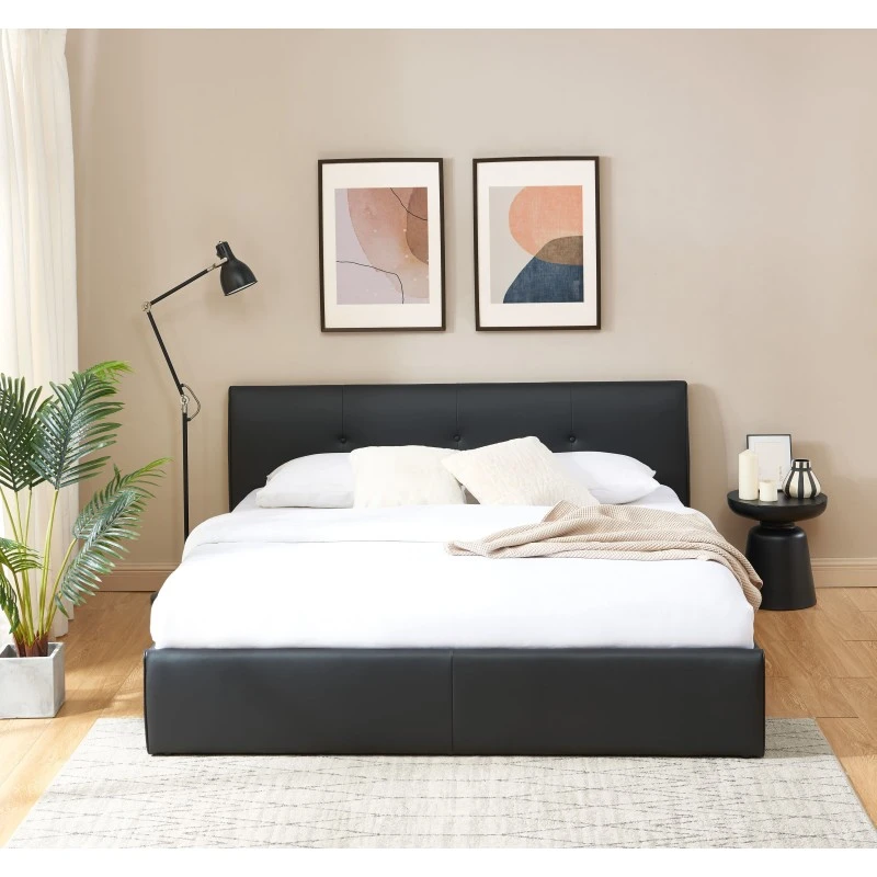 Lit Coffre SEGURO Simili Noir 180x200 Sommier Inclus 1 Lit Coffre SEGURO Simili Noir 180x200 Sommier Inclus