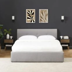 Lit Coffre SEGURO Tissu Gris Chiné 140x190 Sommier Inclus