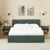 Lit Coffre SEGURO Velours Vert Forêt 140x190 Sommier Inclus