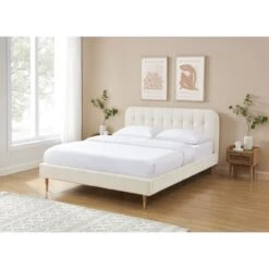 Lit Double ANDRE Tissu Bouclettes écru 160x200 Sommier Inclus -Maison Jardin Élégance lit double andre tissu bouclettes ecru 160x200 sommier inclus 1