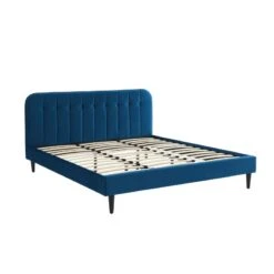 Lit Double ANDRE Velours Bleu Paon 180x200 Sommier Inclus -Maison Jardin Élégance lit double andre velours bleu paon 180x200 sommier inclus 3