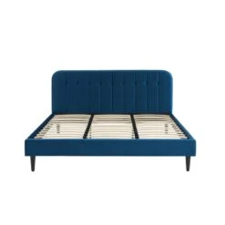 Lit Double ANDRE Velours Bleu Paon 180x200 Sommier Inclus -Maison Jardin Élégance lit double andre velours bleu paon 180x200 sommier inclus 4