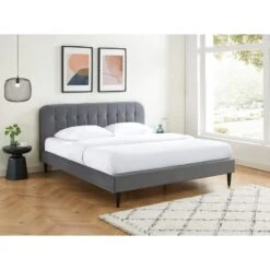 Lit Double ANDRE Velours Gris Anthracite 180x200 Sommier Inclus -Maison Jardin Élégance lit double andre velours gris anthracite 180x200 sommier inclus 1