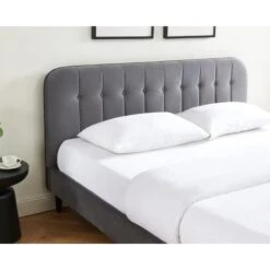 Lit Double ANDRE Velours Gris Anthracite 180x200 Sommier Inclus -Maison Jardin Élégance lit double andre velours gris anthracite 180x200 sommier inclus 2