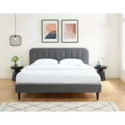 Lit Double ANDRE Velours Gris Anthracite 180x200 Sommier Inclus