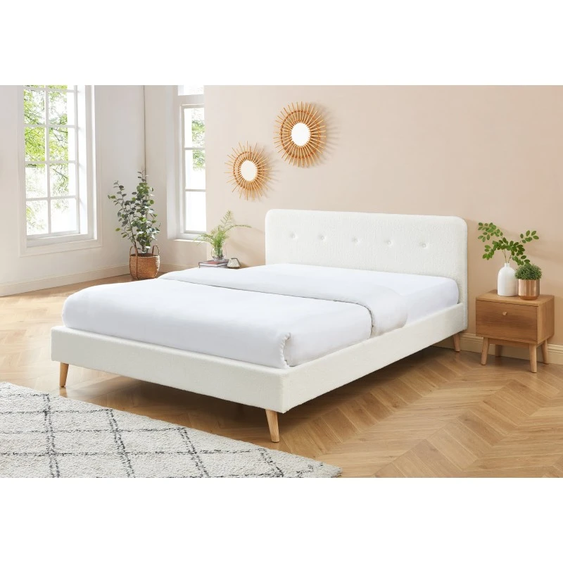 Lit Double ANDREAS Bouclette Blanche Sommier 140x190cm Inclus 3 Lit Double ANDREAS Bouclette Blanche Sommier 140x190cm Inclus – Image 3