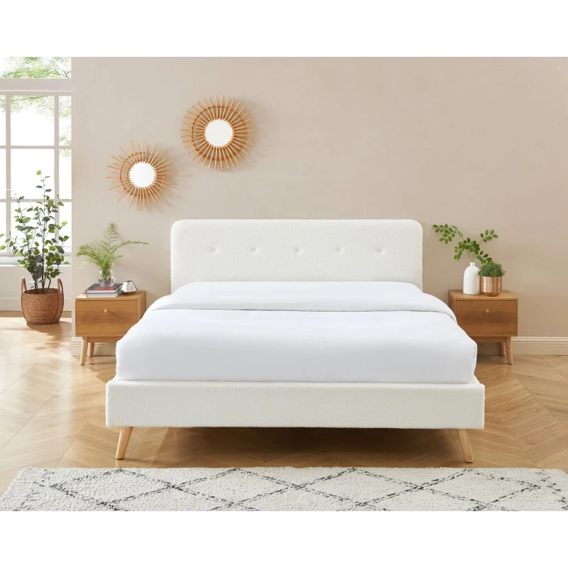 Lit Double ANDREAS Bouclette Blanche Sommier 140x190cm Inclus 1 Lit Double ANDREAS Bouclette Blanche Sommier 140x190cm Inclus