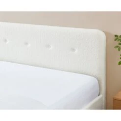 Lit Double ANDREAS Bouclette Blanche Sommier 160x200cm Inclus -Maison Jardin Élégance lit double andreas laine bouclee blanche sommier 160x200cm inclus 2