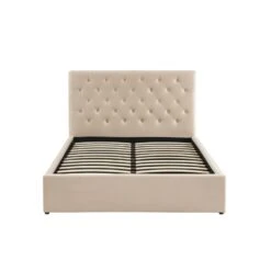 Lit Double Avec Coffre HUBERT Velours Beige 140x190 Sommier Inclus -Maison Jardin Élégance lit double avec coffre hubert velours beige 140x190 sommier inclus 6