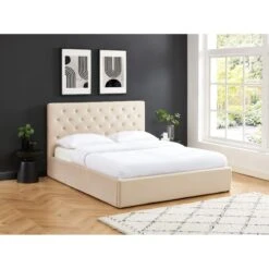 Lit Double Avec Coffre HUBERT Velours Beige 160x200 Sommier Inclus -Maison Jardin Élégance lit double avec coffre hubert velours beige 160x200 sommier inclus 1