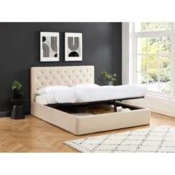 Lit Double Avec Coffre HUBERT Velours Beige 160x200 Sommier Inclus -Maison Jardin Élégance lit double avec coffre hubert velours beige 160x200 sommier inclus 2