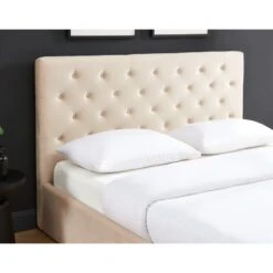 Lit Double Avec Coffre HUBERT Velours Beige 160x200 Sommier Inclus -Maison Jardin Élégance lit double avec coffre hubert velours beige 160x200 sommier inclus 3