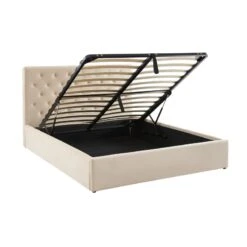 Lit Double Avec Coffre HUBERT Velours Beige 160x200 Sommier Inclus -Maison Jardin Élégance lit double avec coffre hubert velours beige 160x200 sommier inclus 5