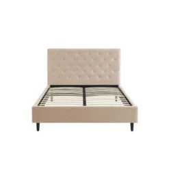 Lit Double HUBERT Velours Beige Sommier 140x190 Cm Inclus -Maison Jardin Élégance lit double hubert velours beige sommier 140x190 cm inclus 3