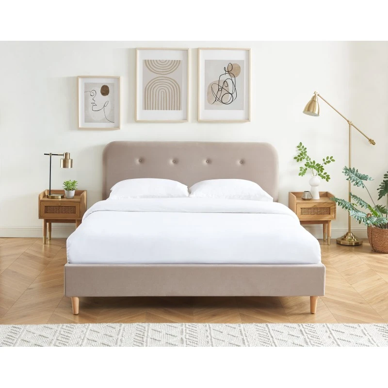 Lit Double KNUT Velours Beige Sable 160x200 Sommier Inclus 1 Lit Double KNUT Velours Beige Sable 160x200 Sommier Inclus