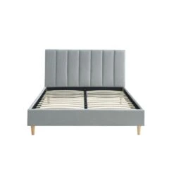 Lit Double MARIUS Tissu Gris Perle 140x190 Sommier Inclus -Maison Jardin Élégance lit double marius velours gris perle 140x190 sommier inclus 5