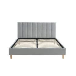 Lit Double MARIUS Tissu Gris Perle 160x200 Sommier Inclus -Maison Jardin Élégance lit double marius velours gris perle 160x200 sommier inclus 5