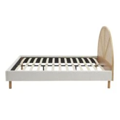 Lit Double TSUKI 140x190 Tissu Bouclette écru Et Cannage Rotin -Maison Jardin Élégance lit double tsuki 140x190 tissu bouclettes ecru et cannage rotin 6