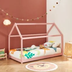 Lit Enfant Cabane TINY Pin Rose 90x190 Sommier Inclus
