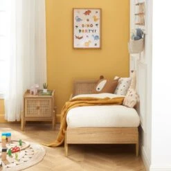 Lit Enfant PABLO Cannage Rotin Et Effet Bois 70x140 Sommier Inclus -Maison Jardin Élégance lit enfant pablo cannage rotin et effet bois 70x140 sommier inclus 1