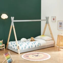 Lit Enfant Tipi TINY Pin Gris 90x190 Sommier Inclus