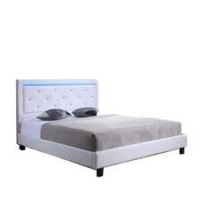 Lit à Led FILIP Simili Blanc Et Strass 140x190 Sommier Inclus -Maison Jardin Élégance lit filip a led 140x190cm 5