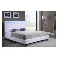 Lit à Led FILIP Simili Blanc Et Strass 140x190 Sommier Inclus -Maison Jardin Élégance lit filip a led 140x190cm 6