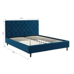 Lit Double HUBERT Velours Bleu Paon 160x200 Sommier Inclus -Maison Jardin Élégance lit hubert velours bleu 160x200cm 7