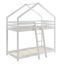 Lit Cabane Superposé TINY Pin Blanc 90x190 Sommier Inclus -Maison Jardin Élégance lit superpose tiny bois massif de pin blanc 90x190cm 3