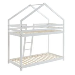 Lit Cabane Superposé TINY Pin Blanc 90x190 Sommier Inclus -Maison Jardin Élégance lit superpose tiny bois massif de pin blanc 90x190cm 4