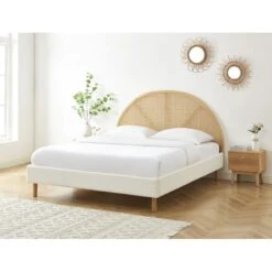 Lit Double TSUKI 160x200 Tissu Bouclette écru Et Cannage Rotin 10 Lit Double TSUKI 160x200 Tissu Bouclette écru Et Cannage Rotin -Maison Jardin Élégance lit tsuki 160x200 tissu bouclettes ecru et cannage rotin 1