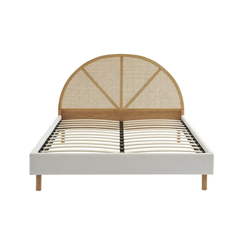 Lit Double TSUKI 160x200 Tissu Bouclette écru Et Cannage Rotin 7 Lit Double TSUKI 160x200 Tissu Bouclette écru Et Cannage Rotin – Image 7