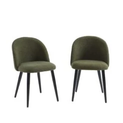 Lot De 2 Chaises MACARON Tissu Bouclettes Kaki Pieds Métal Noir -Maison Jardin Élégance lot de 2 chaises macaron tissu boucelttes kaki pieds metal noir 2