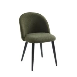 Lot De 2 Chaises MACARON Tissu Bouclettes Kaki Pieds Métal Noir -Maison Jardin Élégance lot de 2 chaises macaron tissu boucelttes kaki pieds metal noir 3