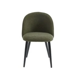 Lot De 2 Chaises MACARON Tissu Bouclettes Kaki Pieds Métal Noir -Maison Jardin Élégance lot de 2 chaises macaron tissu boucelttes kaki pieds metal noir 4