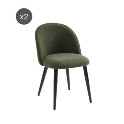 Lot De 2 Chaises MACARON Tissu Bouclettes Kaki Pieds Métal Noir -Maison Jardin Élégance lot de 2 chaises macaron tissu boucelttes kaki pieds metal noir 6