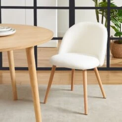 Lot De 2 Chaises MACARON Tissu Bouclettes écru Pieds Hêtre Massif -Maison Jardin Élégance lot de 2 chaises macaron tissu bouclettes ecru pieds hetre massif 1