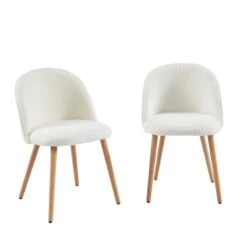 Lot De 2 Chaises MACARON Tissu Bouclettes écru Pieds Hêtre Massif -Maison Jardin Élégance lot de 2 chaises macaron tissu bouclettes ecru pieds hetre massif 2