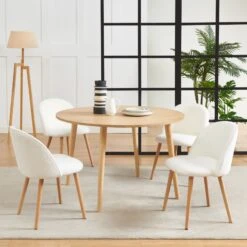 Maison Jardin Élégance 22 Lot De 2 Chaises MACARON Tissu Bouclettes écru Pieds Hêtre Massif