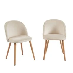 Lot De 2 Chaises MACARON Velours Beige Sable Pieds Hêtre Massif -Maison Jardin Élégance lot de 2 chaises macaron velours beige sable pieds hetre massif 2