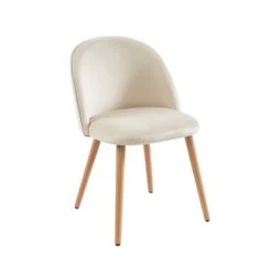 Lot De 2 Chaises MACARON Velours Beige Sable Pieds Hêtre Massif -Maison Jardin Élégance lot de 2 chaises macaron velours beige sable pieds hetre massif 3